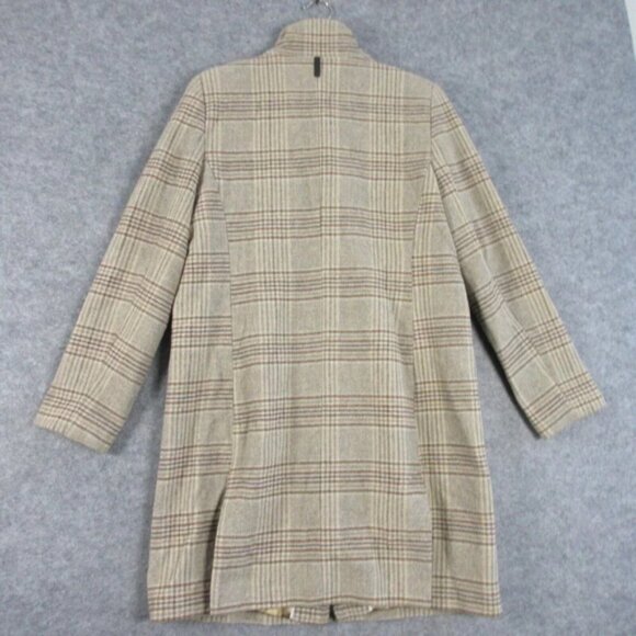 DKNY Women's Plaid Wool-Blend Pea Coat Academia Collar Outwear Jacket Tan M 1198 - Picture 2 of 14